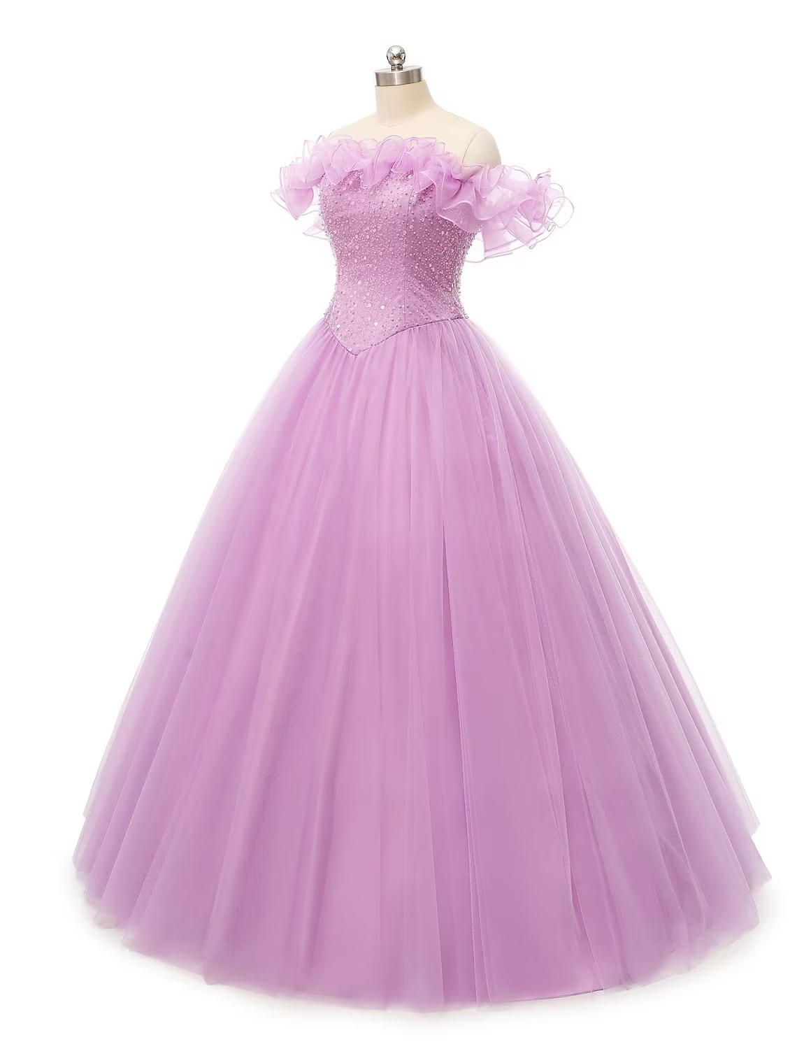 Ballkleid Ballkleider Puffkleid Quinceanera Bodenlang Ärmellos Schulterfrei Tüll mit Perlen Pailletten