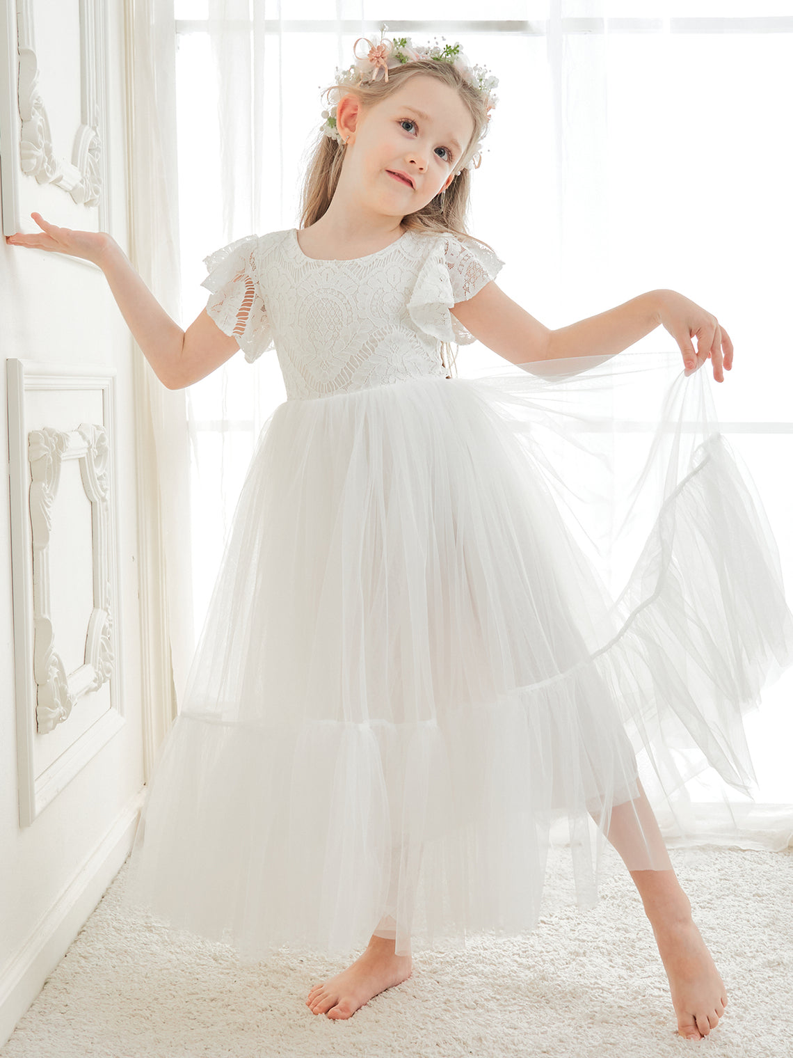 Lace Tulle Ankle-length White Dress (2003227579)