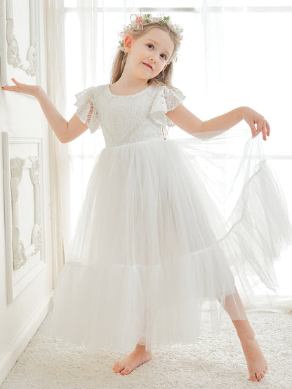 Lace Tulle Ankle-length White Dress (2003227579)