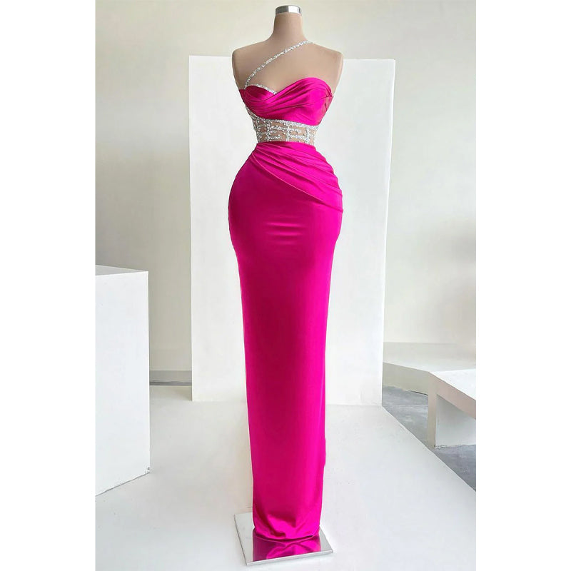 Sheath/column Strapless Pleats Illusion Beaded Long Prom Dress Pageant Dress