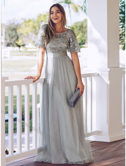 Women's Swing Dress Maxi long Dress Green White Black Dusty Rose Gold Dusty Blue Light gray Red Navy Blue Light Blue Short Sleeve Pure Color Mesh Print Spring Summer Prom Dress Party