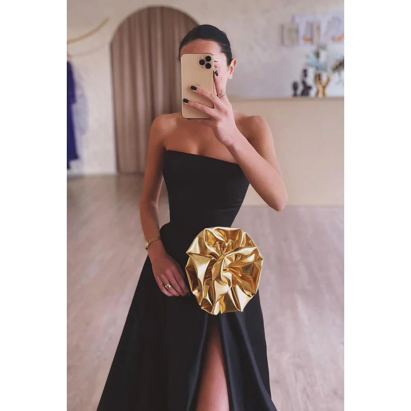 Elegant & Luxurious A-Line Off-Shoulder Sleeveless Side Slit Party Prom Dress