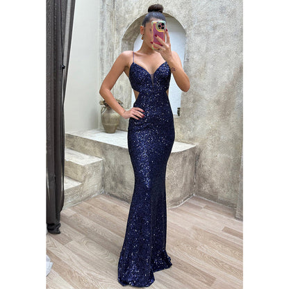 Sparkly Sequins Sheath Straps Glitter Long Prom Dress Evening Gowns