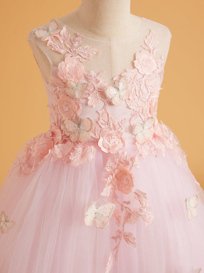 Lace Tulle Sweep Train Pink Dress (2003227825)