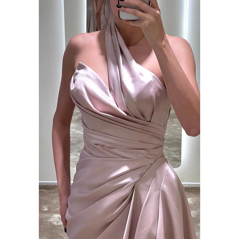 Etui-Linie/Säule One-Shoulder Satin Falten Ärmellos Partykleid