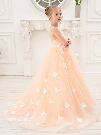 Elegant A-Line Princess Sleeveless Tulle Flower Girl Dress