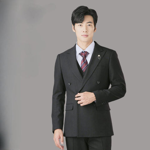 Numbersea Black peaked lapel double-breasted two-piece suit wedding suit dress groomsmen suit work clothes