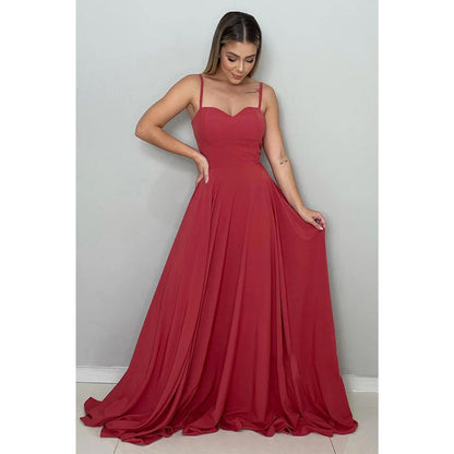 Spaghetti Straps Sweetheart Long Bridesmaid Dress Formal Gown