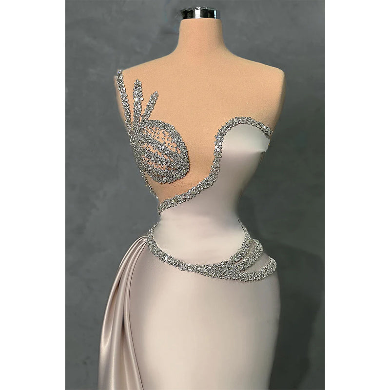 Fitted Sleeveless Beaded Appliques with Train Party Prom Evening Dress