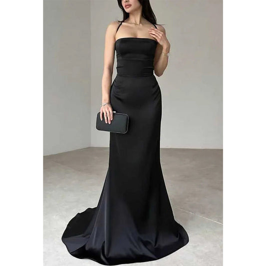 Simple Trumpet Strapless Lace-up Party Prom Evening Dress