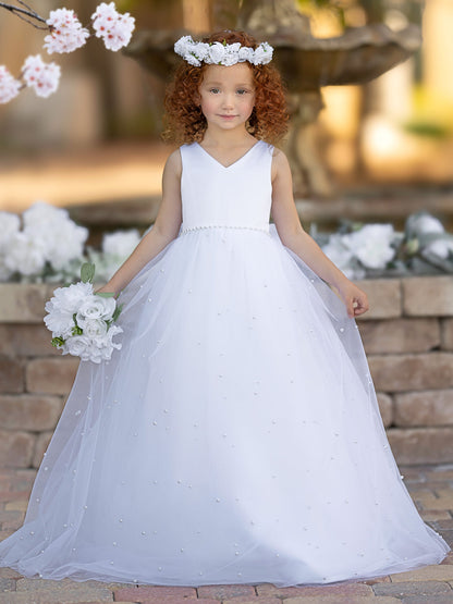 Elegant Princess Ball Gown Satin & Tulle Flower Girl Dress