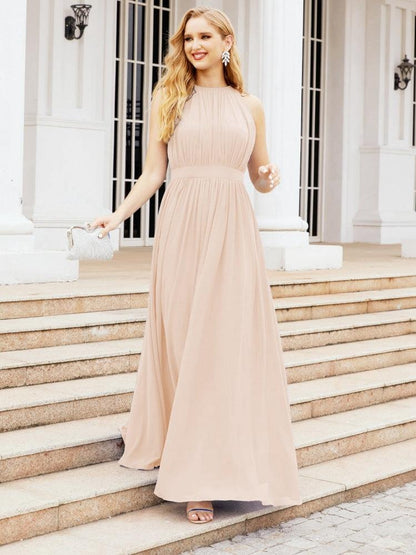 Numbersea Halter Bridesmaid Dress Empire Waist Formal Evening Prom Gown for Mother of The Bride 28030-numbersea