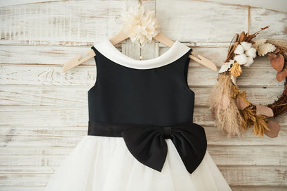 Satin Tulle Knee-length Black Flower Girl Dress