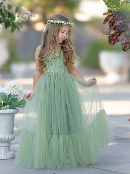 Lace Tulle Floor-length Boho Flower Girl Dress