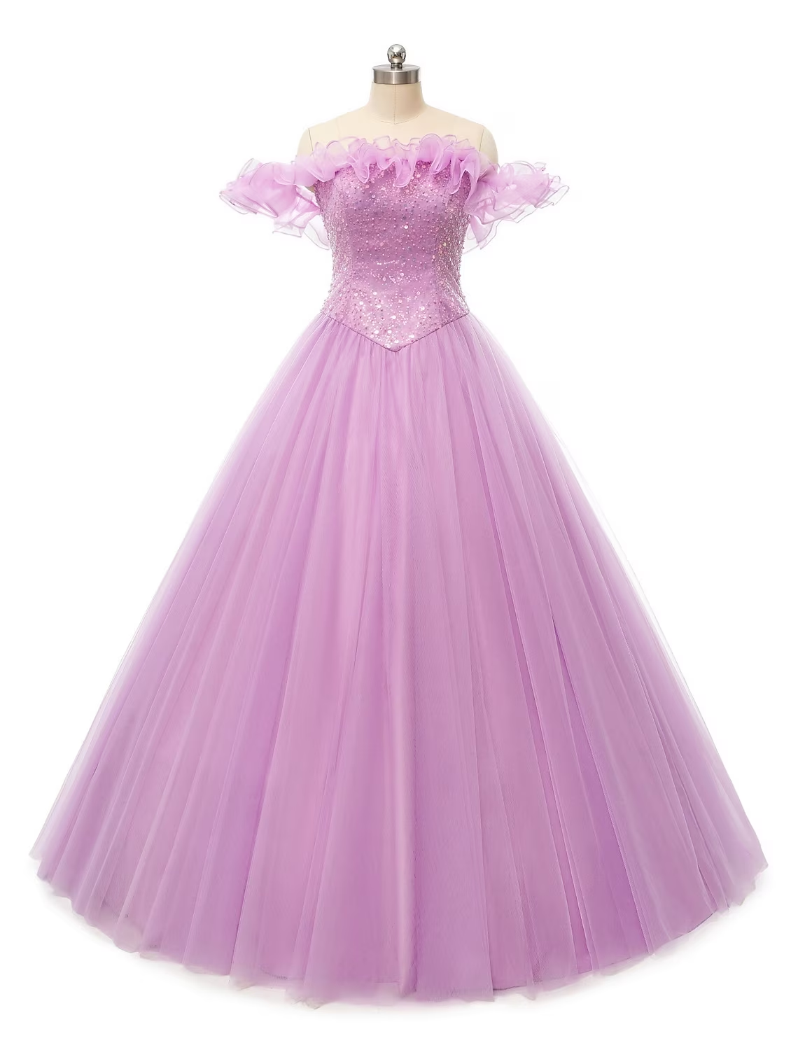 Ballkleid Ballkleider Puffkleid Quinceanera Bodenlang Ärmellos Schulterfrei Tüll mit Perlen Pailletten