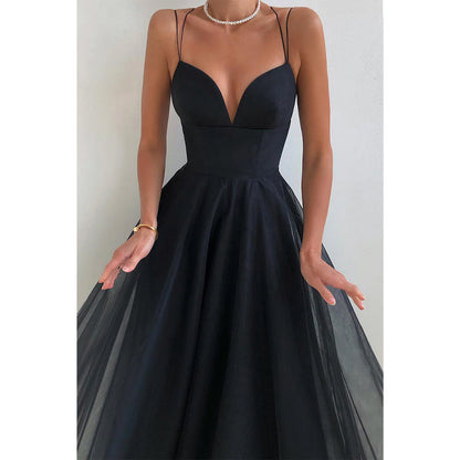 Spaghetti Straps V-neck Simple Formal Evening Dress