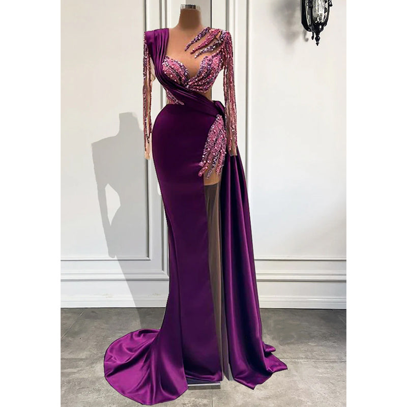 Unique Bateau Heavy Beads Long Sleeves Long Formal Evening Dress