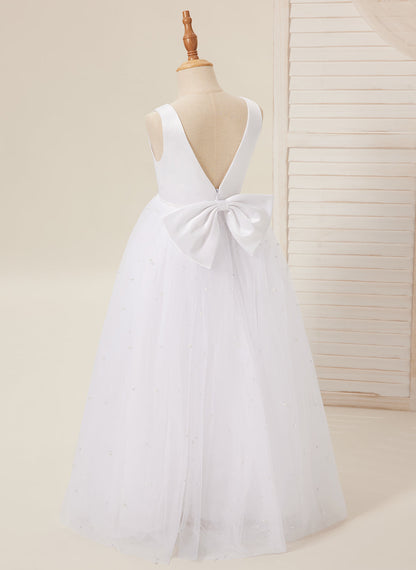 Elegant Princess Ball Gown Satin & Tulle Flower Girl Dress