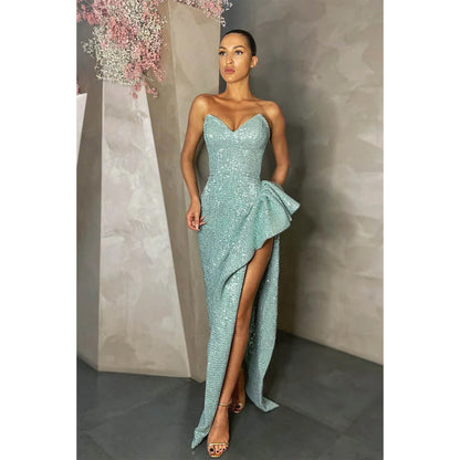 Sheath/column Prom Dress High Split Prom Dress Glitter Formal Evening Gowns