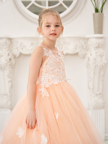 Elegant A-Line Princess Sleeveless Tulle Flower Girl Dress