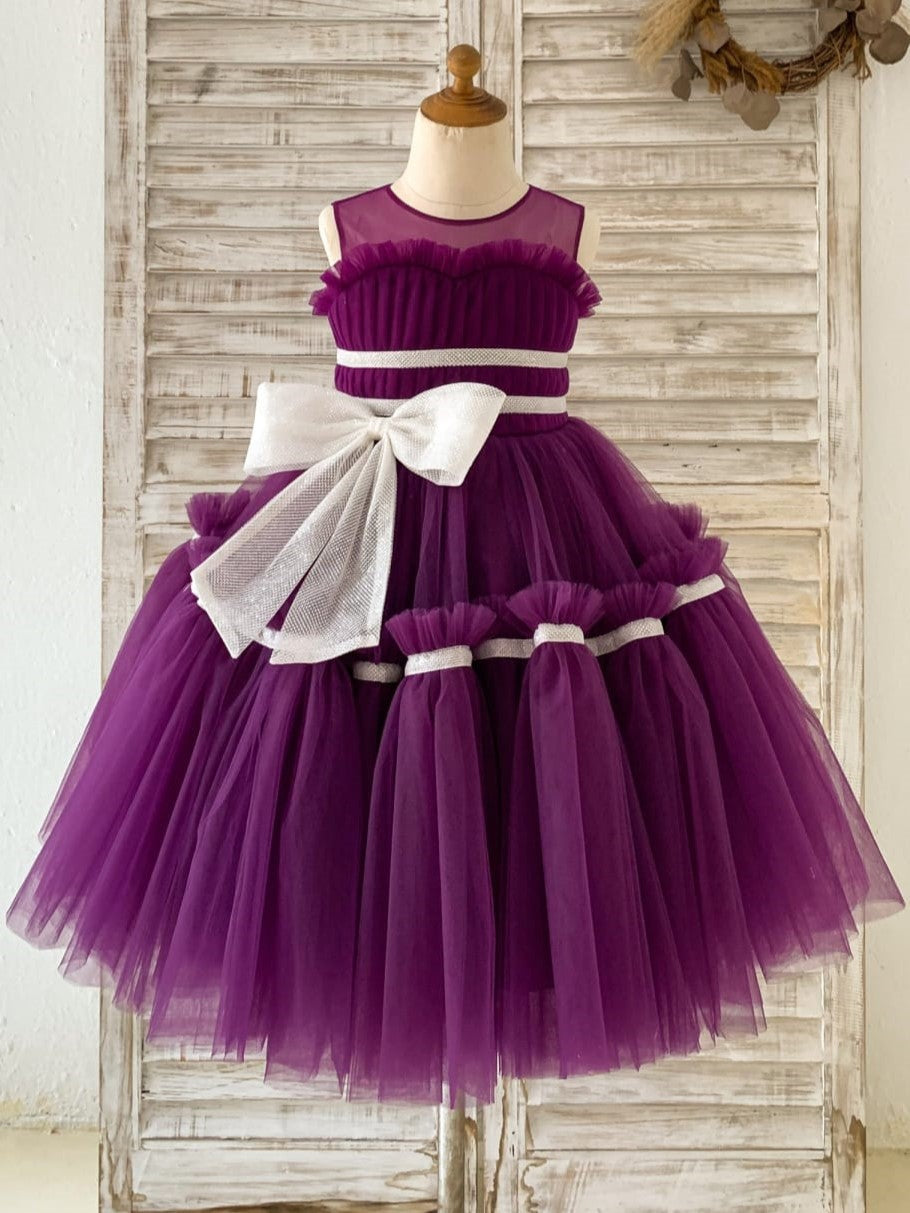 Tulle Tea-length Purple Dress (2003227603)