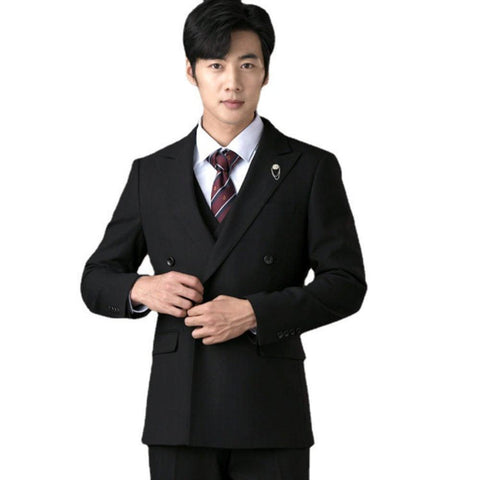 Numbersea Black peaked lapel double-breasted two-piece suit wedding suit dress groomsmen suit work clothes