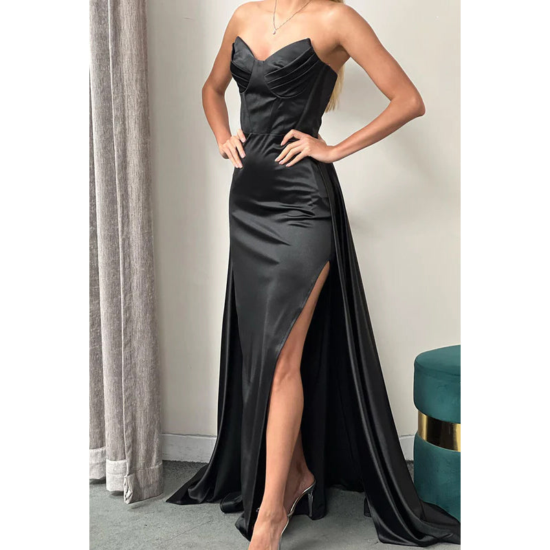 Sheath/Column Sweetheart Satin Pleats Sleeveless Prom Evening Formal Dress