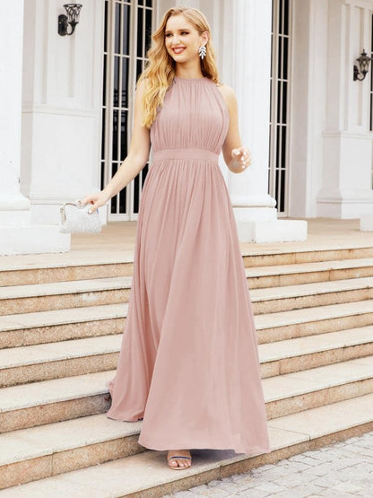 Numbersea Halter Bridesmaid Dress Empire Waist Formal Evening Prom Gown for Mother of The Bride 28030-numbersea