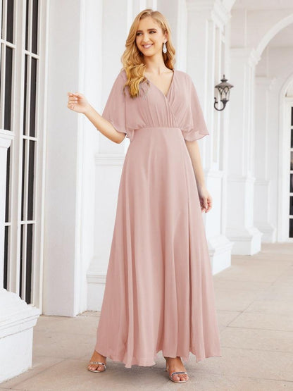 Numbersea V-Neck Bridesmaid Dress Chiffon Long Open Back Formal Dresses for Women Party Evening 28067-numbersea