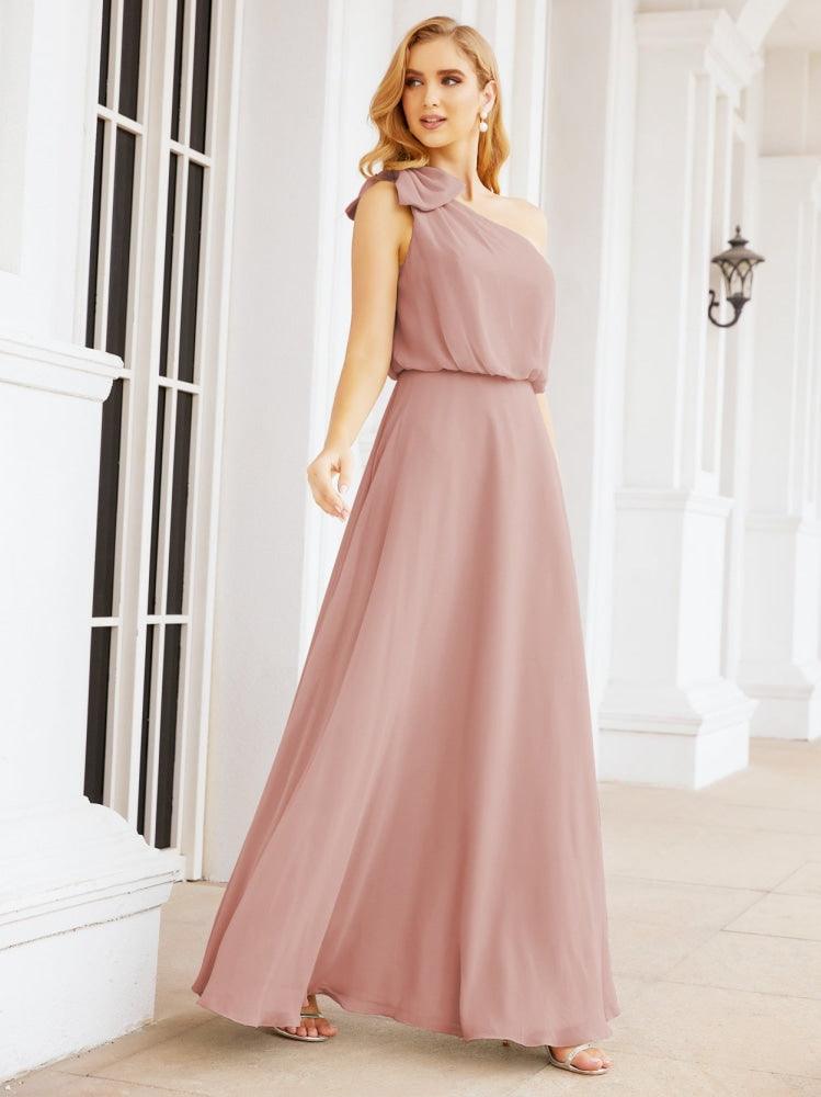 Numbersea Chiffon Ruffled One Shoulder Sleeveless Long Bride Dresses A-line Formal Evening Gown Side Split 28057-numbersea