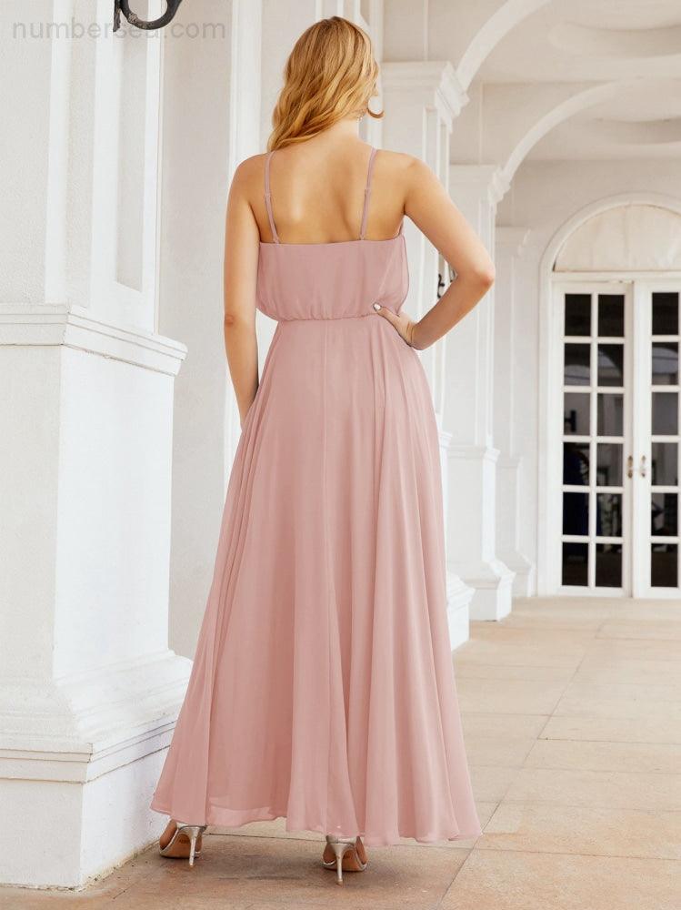 Numbersea Halter Long Bridesmaid Dresses Formal A line Juniors Dress 28029-numbersea