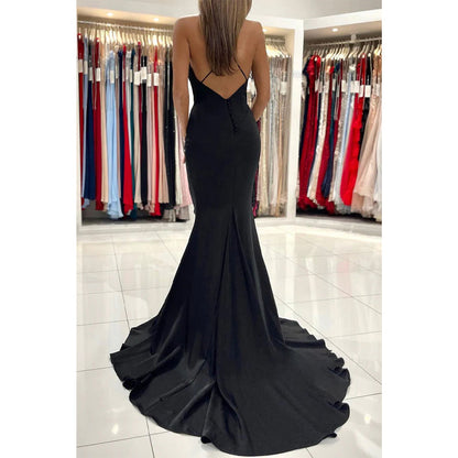 Spaghetti Straps Black Prom Dress Long