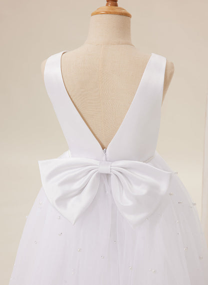 Elegant Princess Ball Gown Satin & Tulle Flower Girl Dress