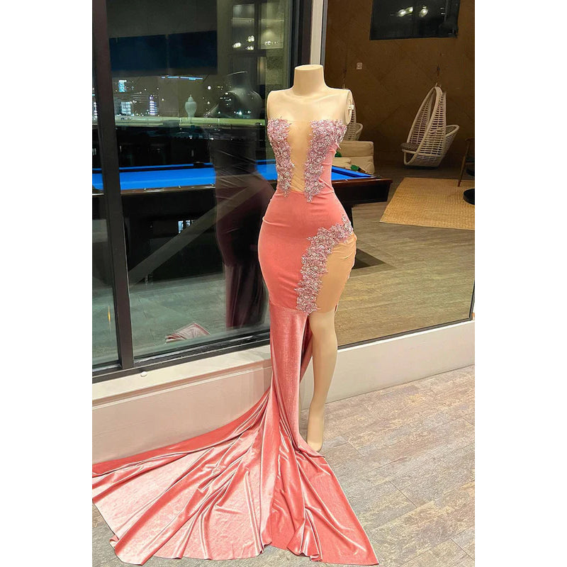 Elegant & Luxurious Off-Shoudler Sleeveless Mermaid High Side Slit Party Prom Dress