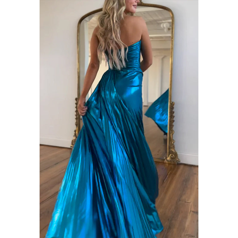 Ärmelloses A-Linien-Kleid mit Herzausschnitt und seitlichem Schlitz, Party-, Abschlussball- und Abendkleid 