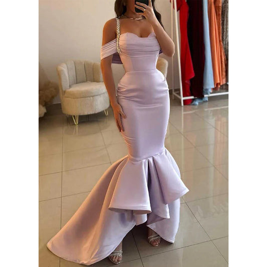 Trumpet Sweetheart Spaghetti Straps Satin Party Prom Evening Dress