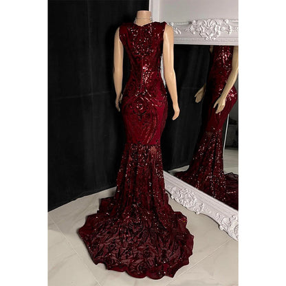 Sexy V-Ausschnitt Pailletten Applikationen Meerjungfrau Ballkleid Schwarzes Mädchen für Slay