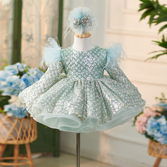 Sequins Tulle Knee-length Baby Girl Dress