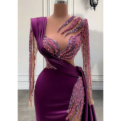 Unique Bateau Heavy Beads Long Sleeves Long Formal Evening Dress