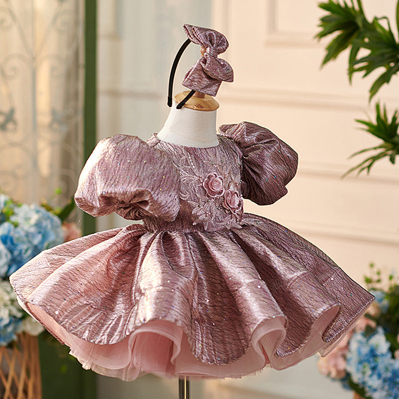 Jacquard Knee-length 1st Birthday Party Baby Girl Dress