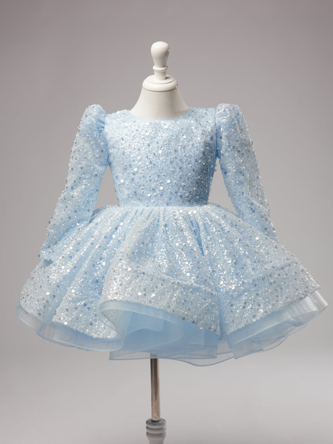 Long Sleeves Knee-length Blue Sequins Girl birthday Dress