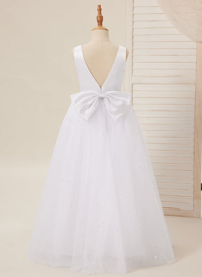 Elegant Princess Ball Gown Satin & Tulle Flower Girl Dress