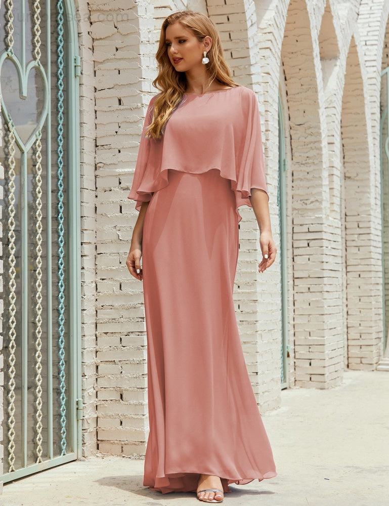 Numbersea Bridesmaid Dress Women Long Sleeve V-Neck Chiffon Formal Wedding Party 28018