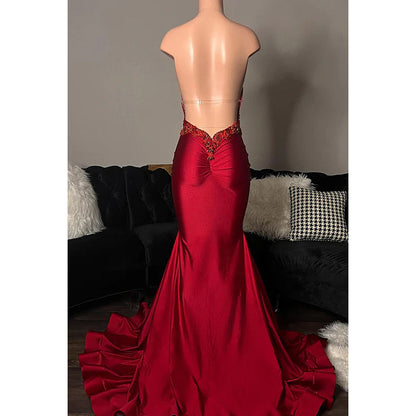 Sexy & Hot Spaghetti Straps Halter Applique Ruffles Backless Evening Party Prom Dress