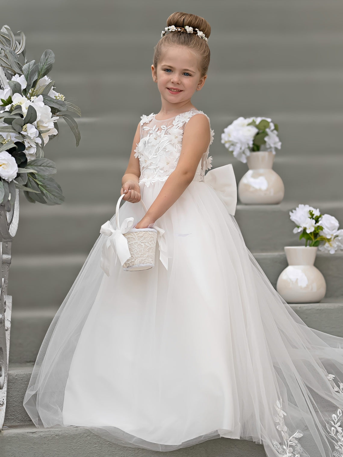 Dream Princess Sleeveless Lace and Tulle with Beading Flower Girl Dress