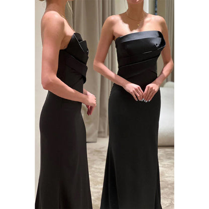 Sheath/column Strapless Satin Pleats Long Formal Evening Dress