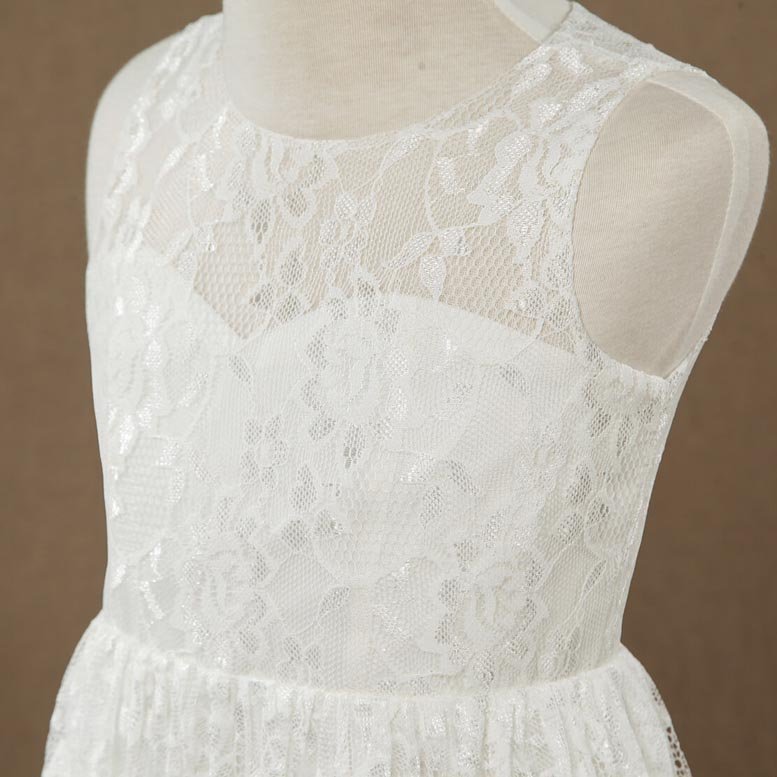 NumberSea - A - line Tea - length Lace Flower Girl Dress Jewel Neck Sleeveless