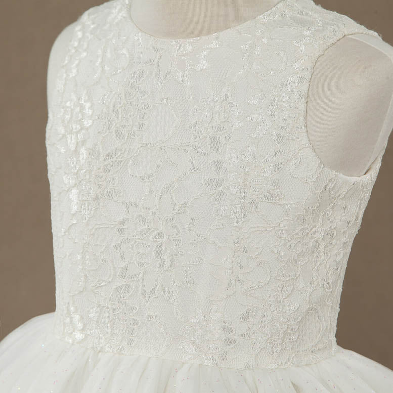 NumberSea - A - line Tea - length Lace match Tulle Flower Girl Dress Jewel Neck Sleeveless with Tiers