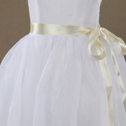 NumberSea - A - line Taffeta match Tulle Tea - length Flower Girl Dress Square Neck Straps Sleeveless