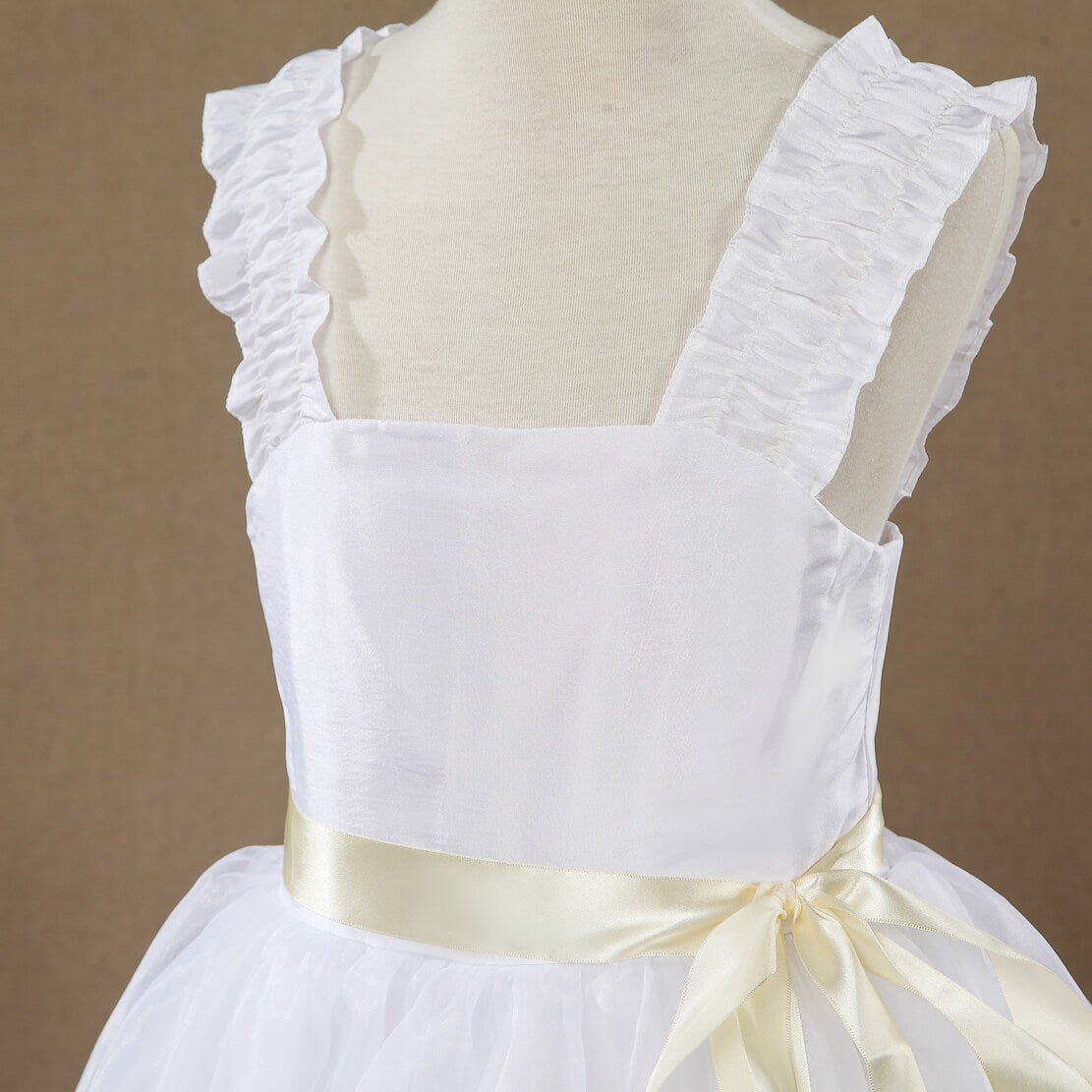 NumberSea - A - line Taffeta match Tulle Tea - length Flower Girl Dress Square Neck Straps Sleeveless